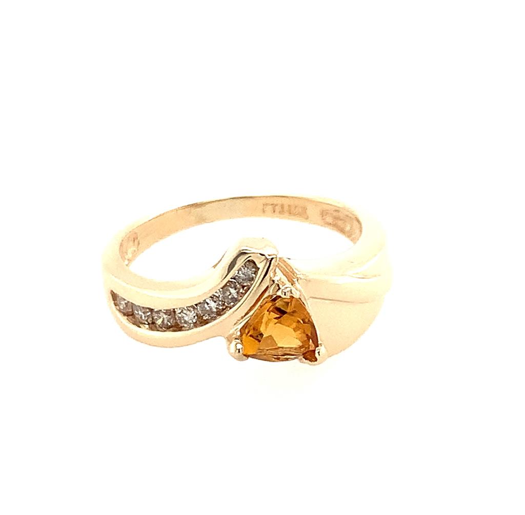 Estate 14K Yellow Gold Citrine & Diamond Ring