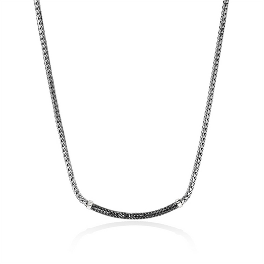 John Hardy Silver Essential Pave Necklace with Black Sapphire
