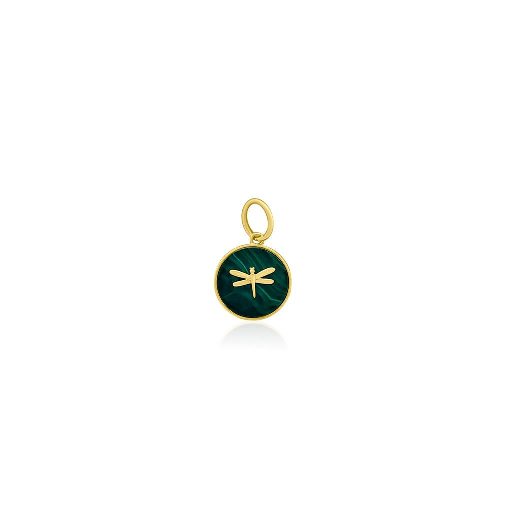 Rolland's Designs 14K Gold & Malachite Dragonfly Pendant