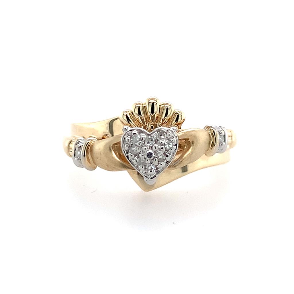 Estate 10K Gold Diamond Claddagh Ring