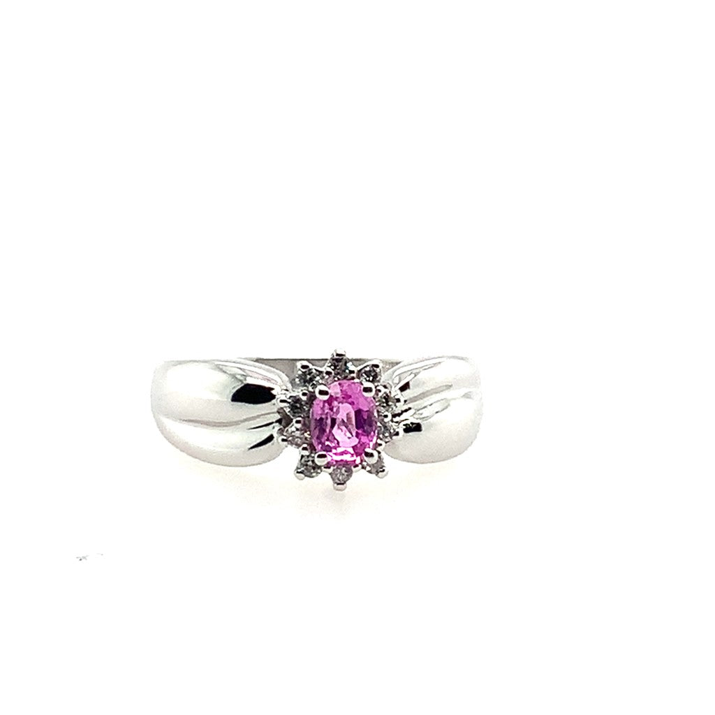 Estate 14K White Gold Oval Pink Sapphire & Diamond Ring