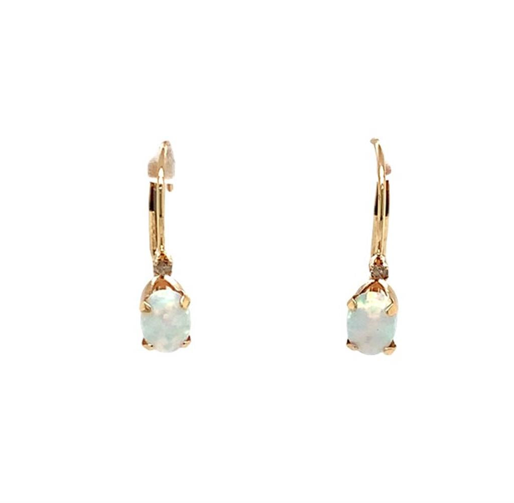 14K Immatation Opal & Diamond Lever Back Earrings