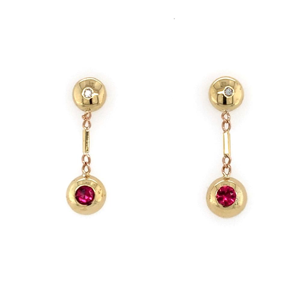 Estate 18K Gold Diamond & Pink Tourmaline Earrings