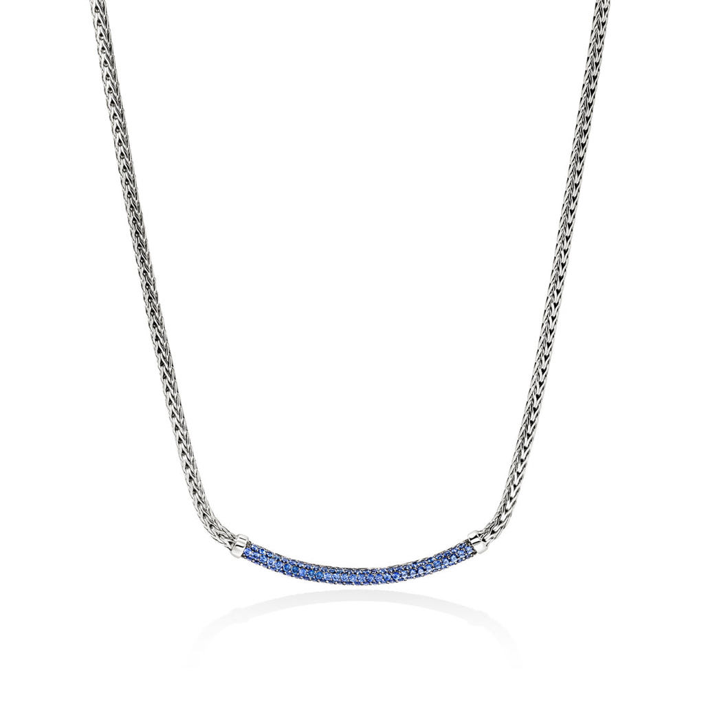 John Hardy Silver Essential Pave Necklace with Blue Sapphire