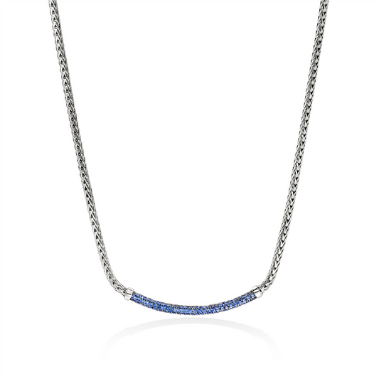 John Hardy Silver Essential Pave Necklace with Blue Sapphire