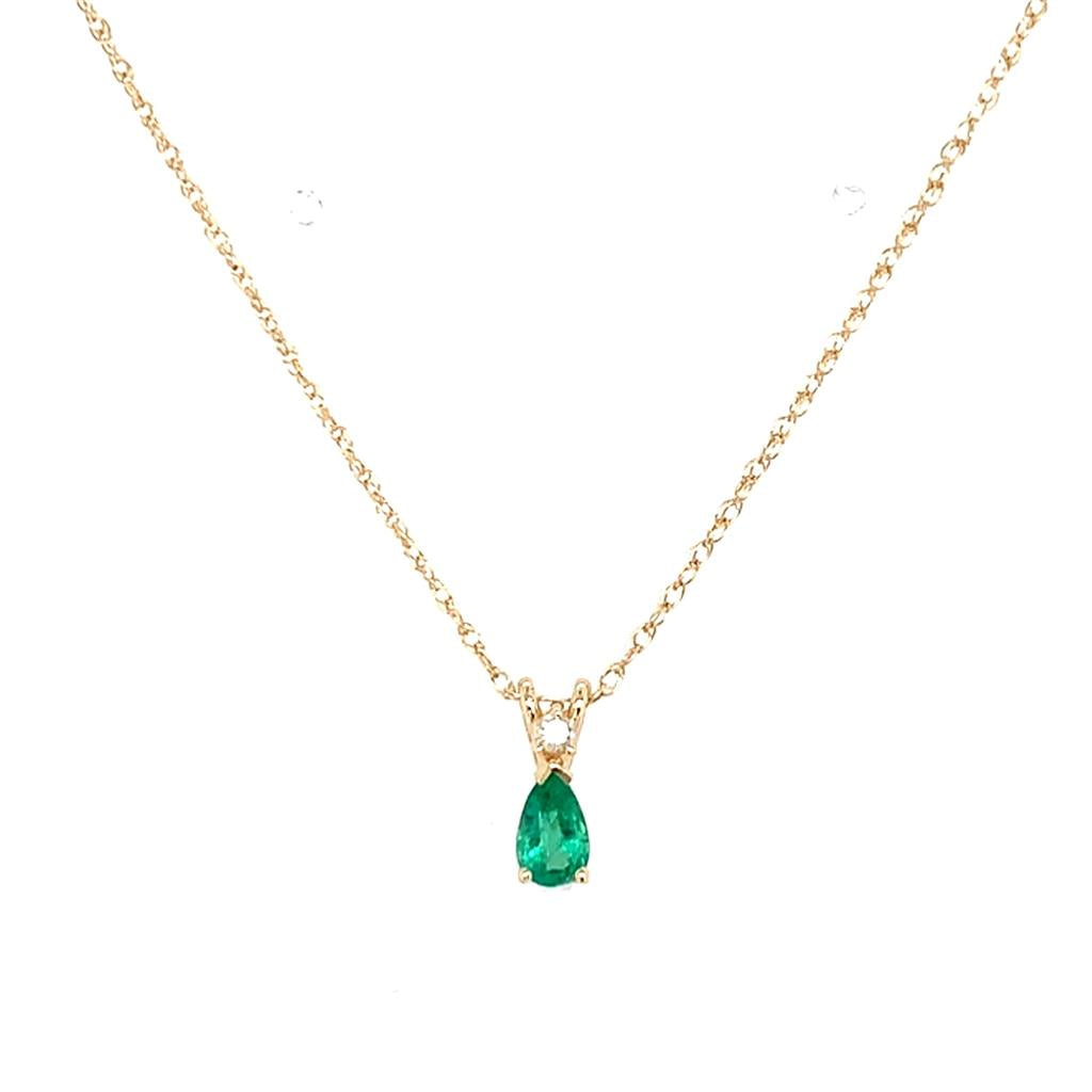 Estate 14K Gold Emerald & Diamond Pendant