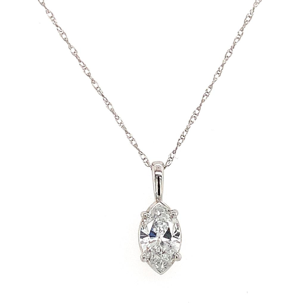 Estate 14K White Gold Diamond Marquise Pendant