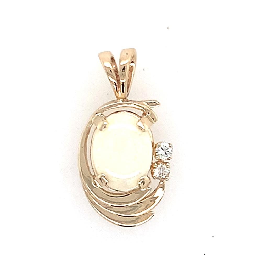 Estate 14K Gold Opal And Diamond Pendant