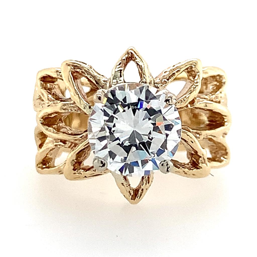 Estate 14K Gold Floral Ring with CZ Center