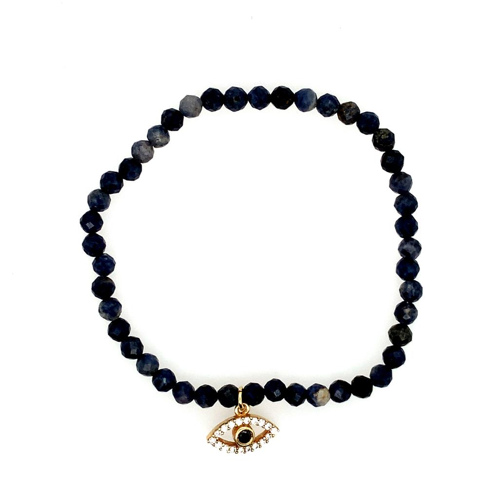 Dee Berkley Faceted Sapphire with Black Evil Eye Charm