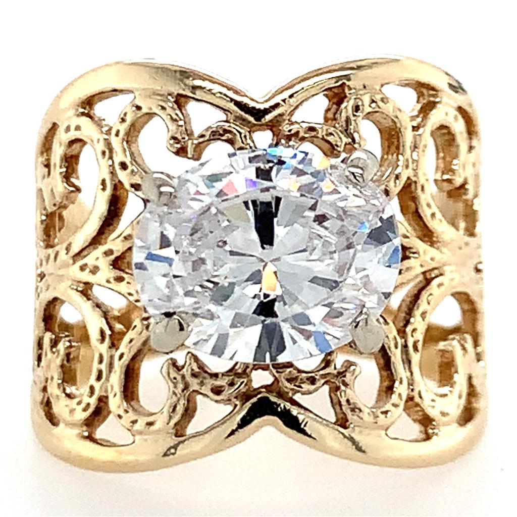 Estate 14K Gold Filgree Ring with CZ Center