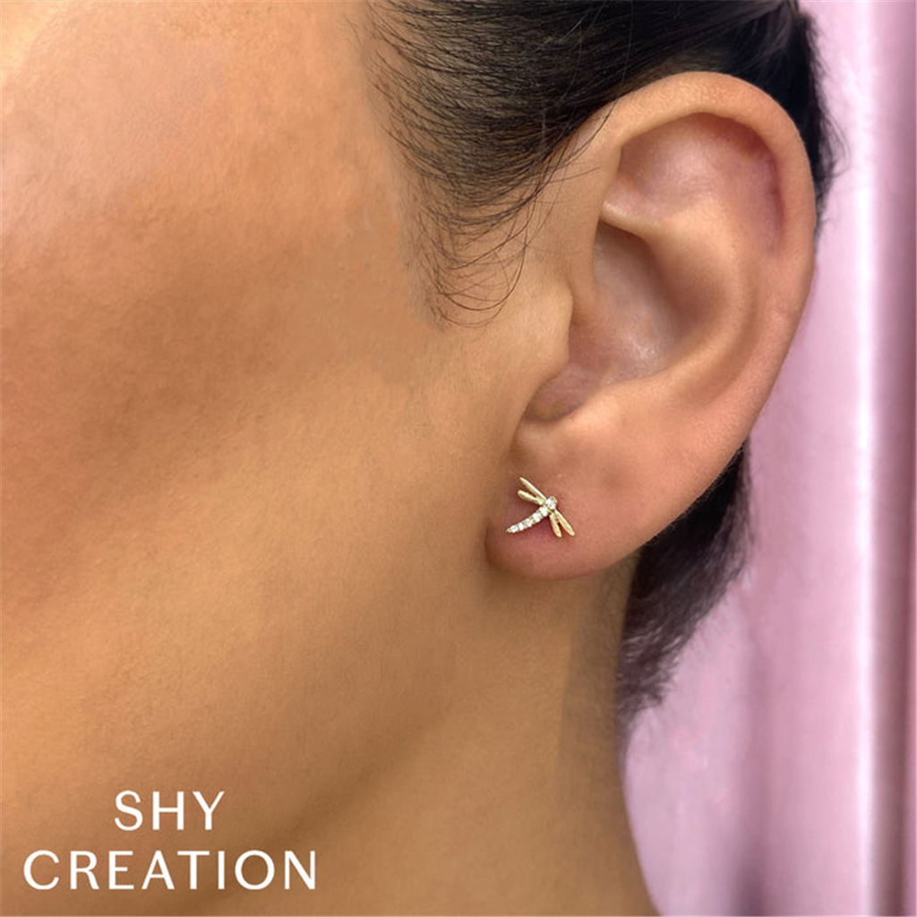 Shy Creation Diamond Dragonfly Stud Earrings