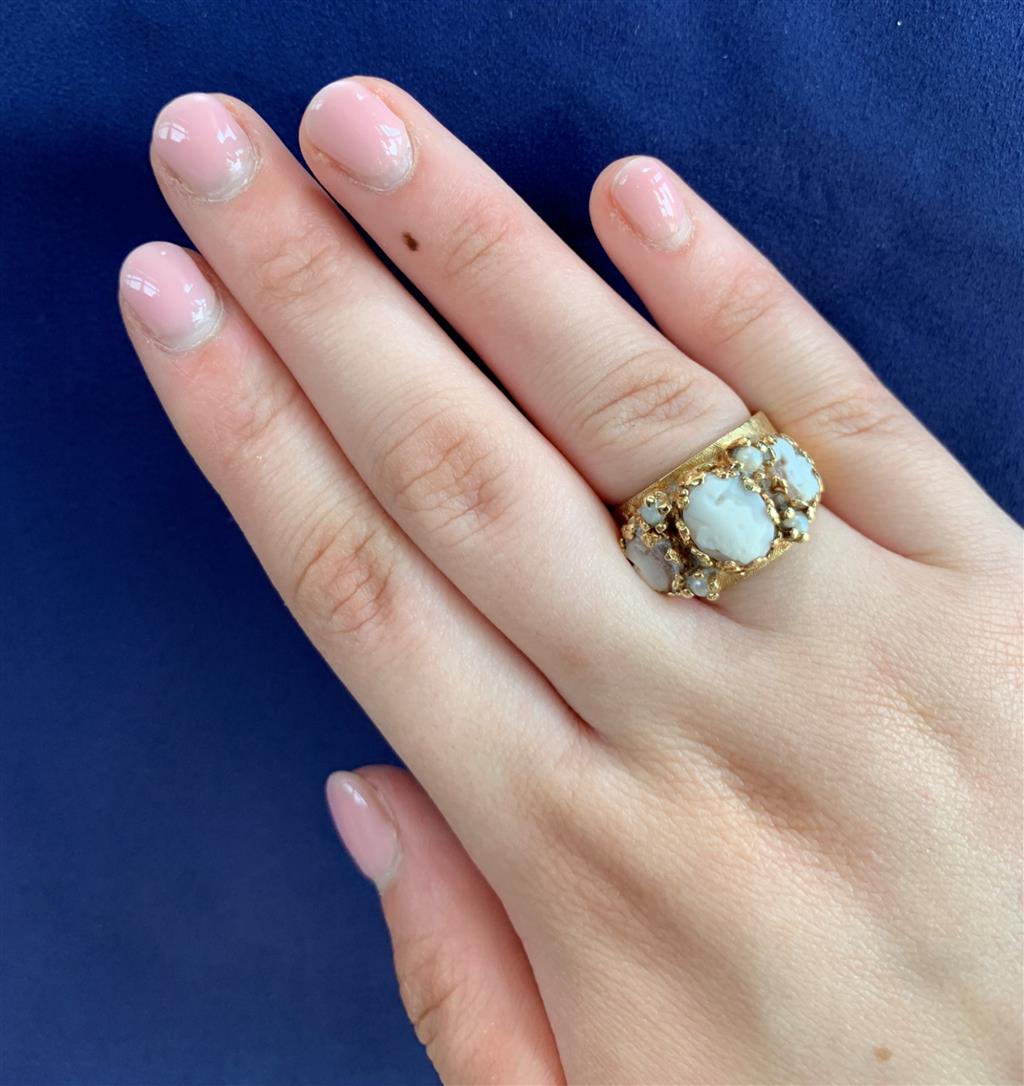 Estate 14K Yellow Gold Pearl & Cameo Ring