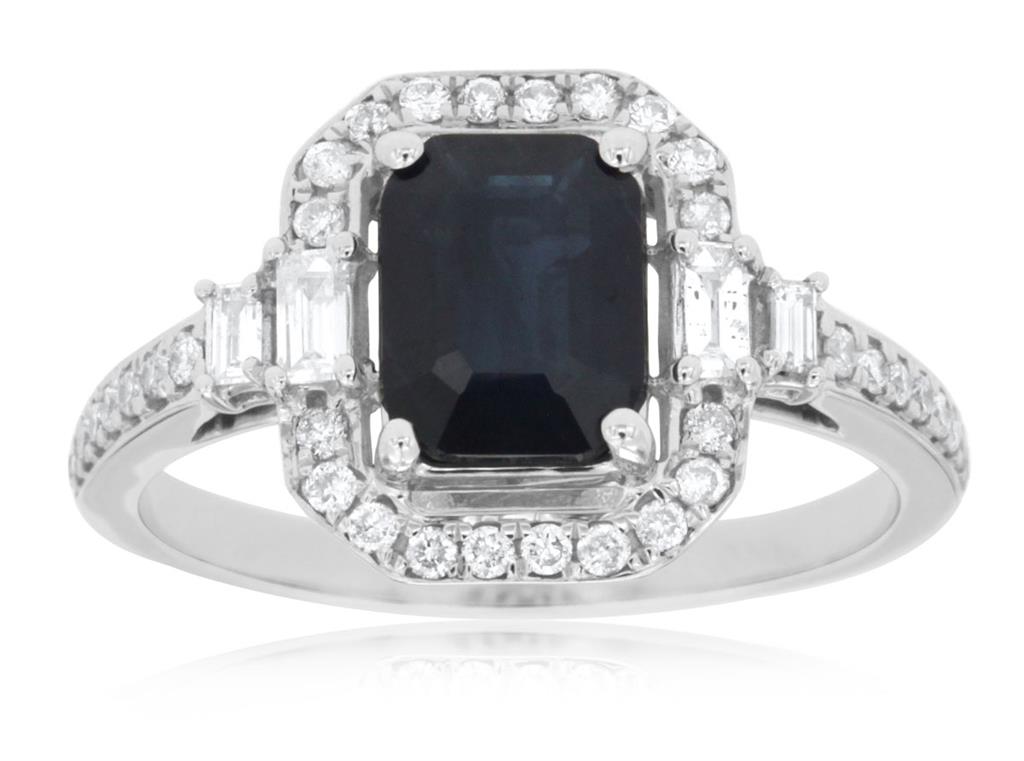 Rolland's Designs 14K Gold Emerald Cut Sapphire & Diamond Ring