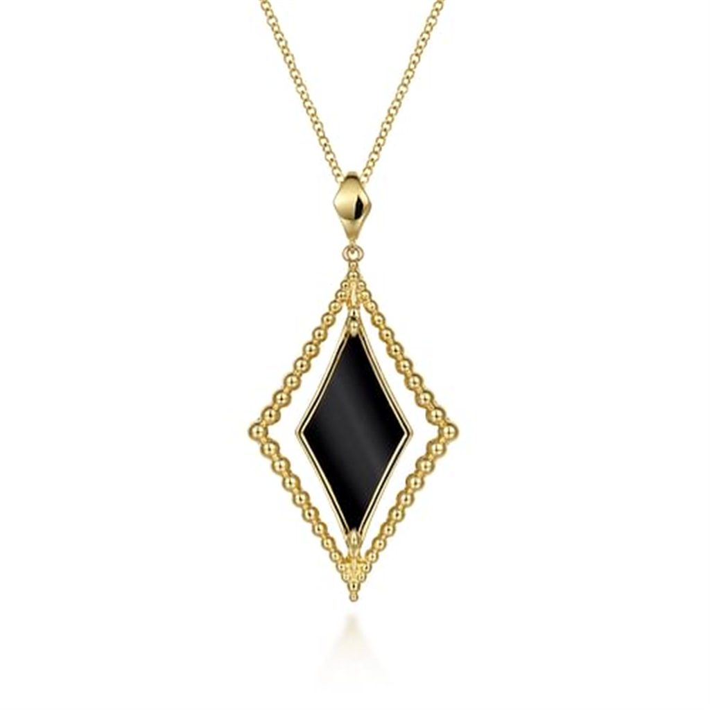 Gabriel and Co. 14K Yellow Gold Bujukan Onyx Rhombus Beaded Pendant Necklace