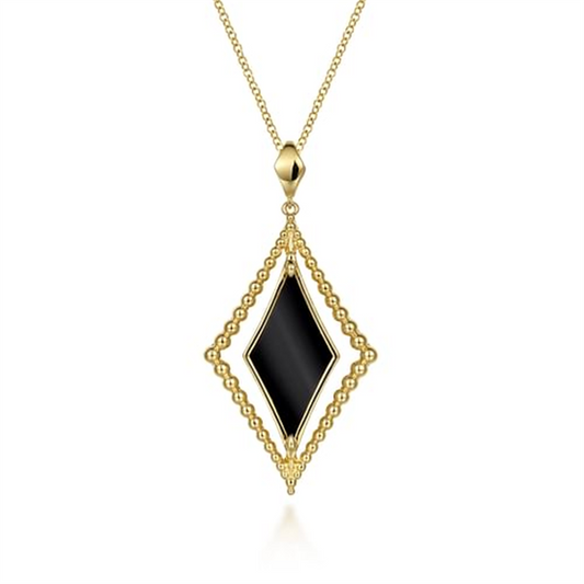 Gabriel and Co. 14K Yellow Gold Bujukan Onyx Rhombus Beaded Pendant Necklace