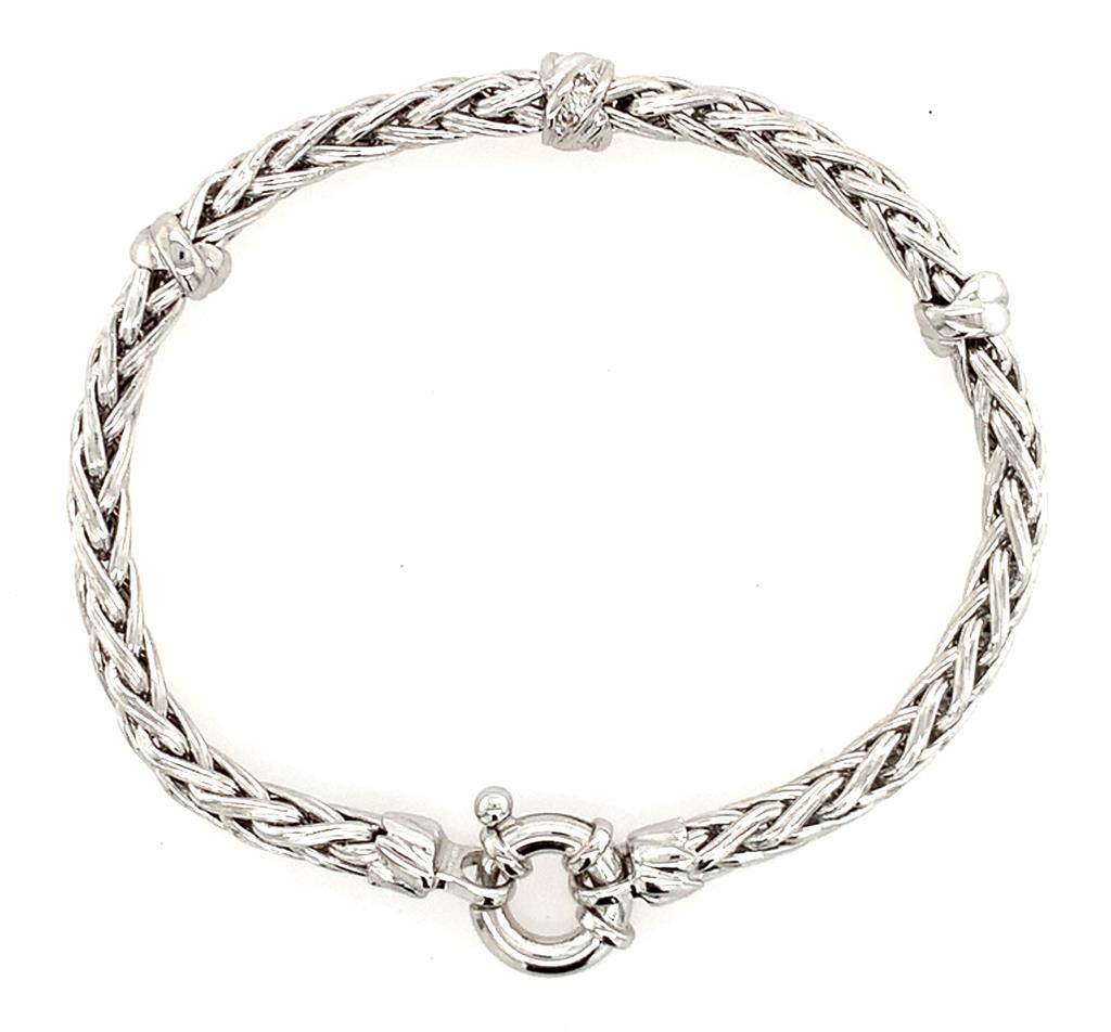 Estate 14K Gold Braided Diamond Station Bracelet