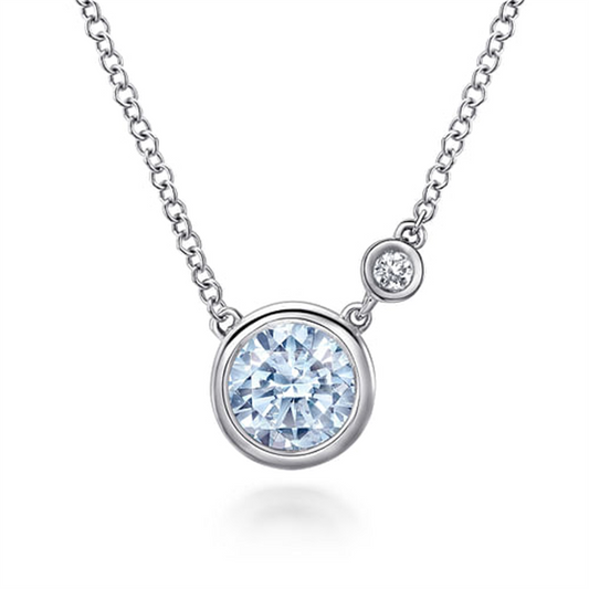 Gabriel Sterling Silver Aquamarine And Diamond Pendant Necklace
