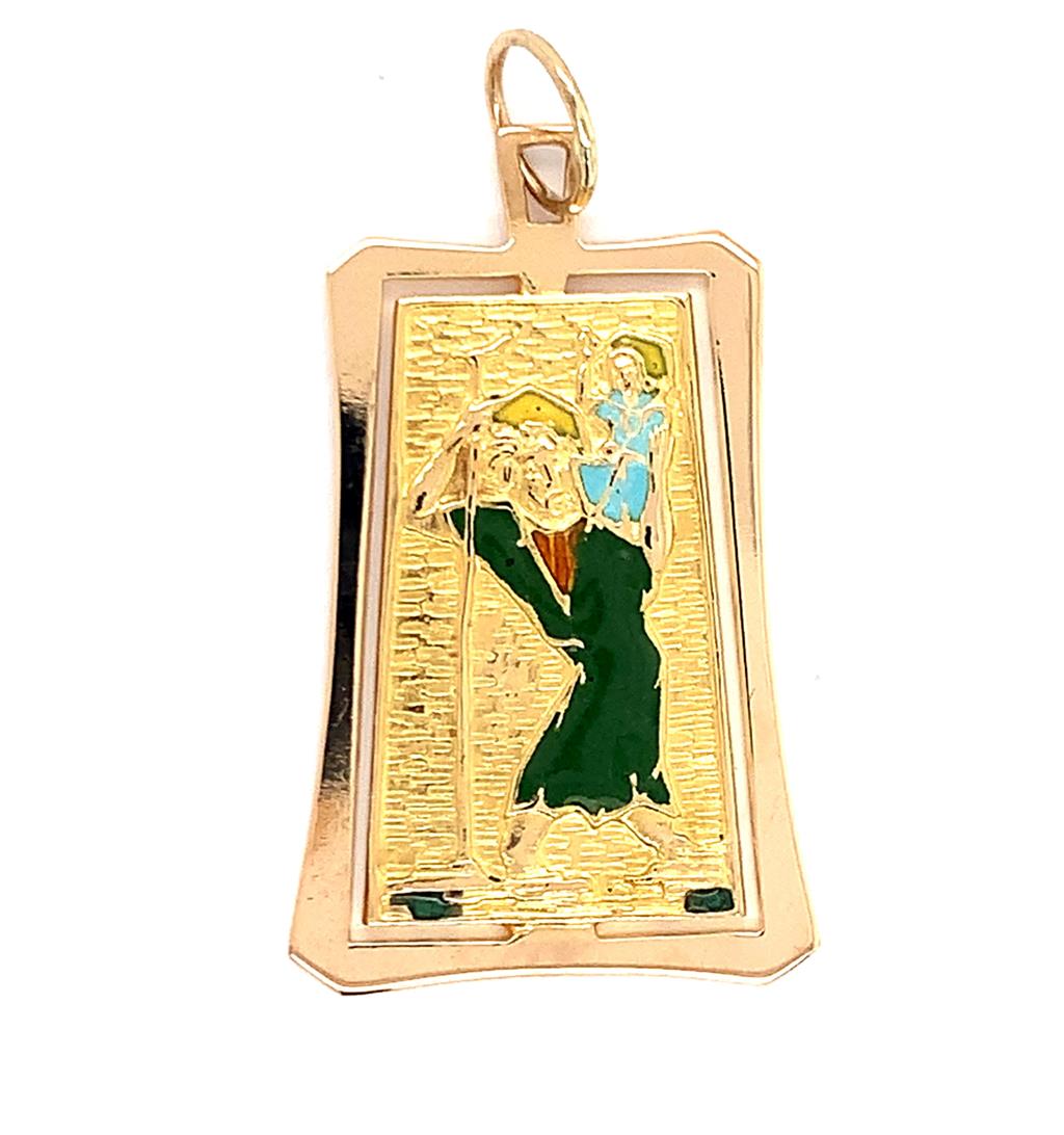 Estate 18K Gold Religious Enamel Medallion