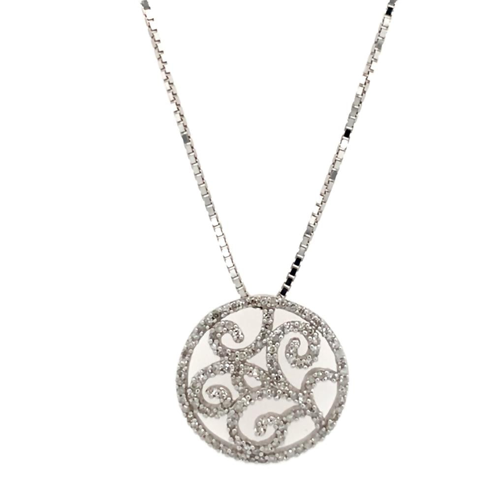 Estate Box Chain & Swirl Diamond Pendant