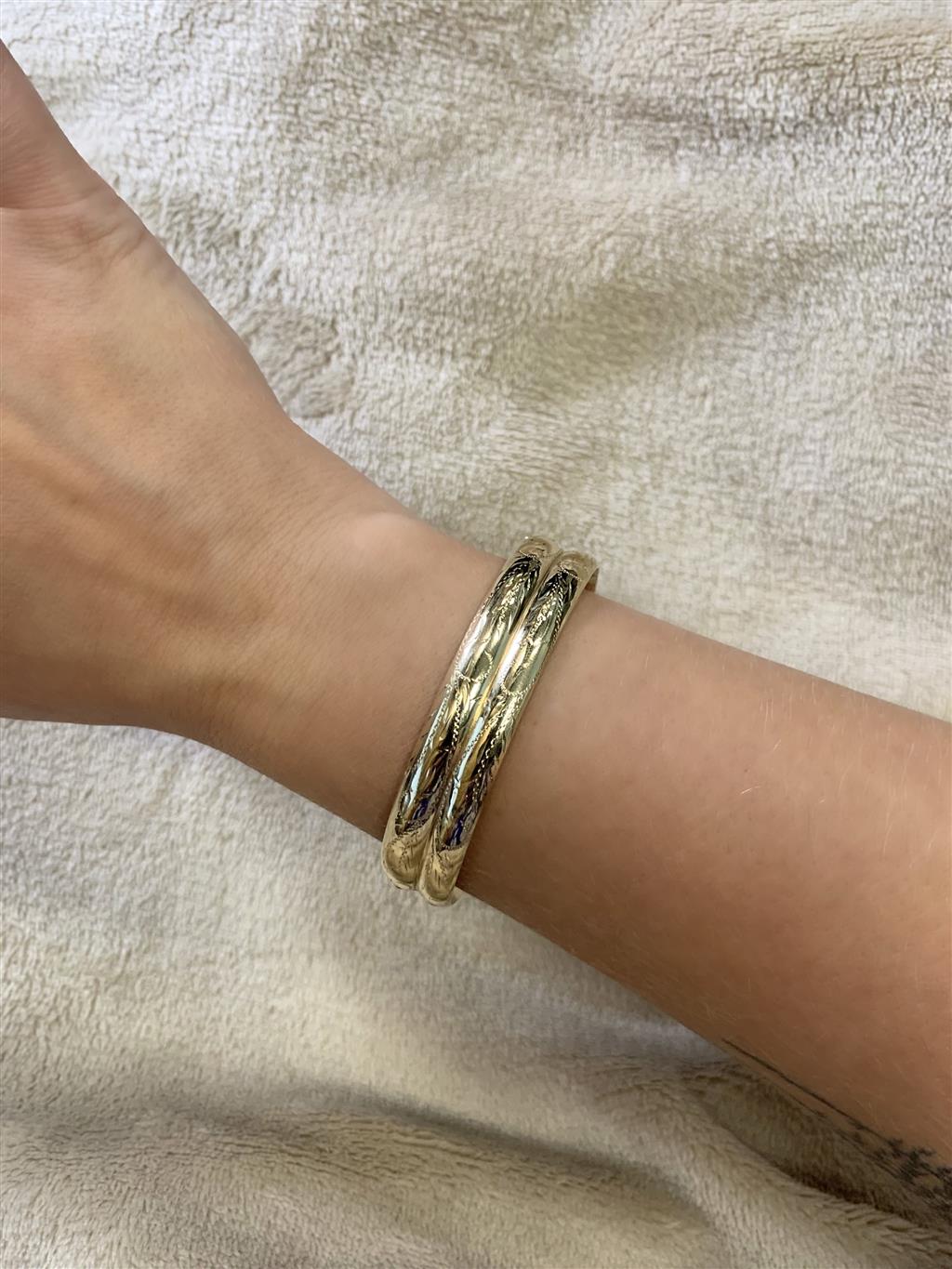 Estate 14K Double Row Bangle Bracelet with Design