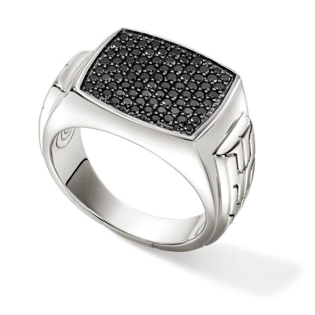 John Hardy Id Silver Signet Ring With Treated Black Sapphire