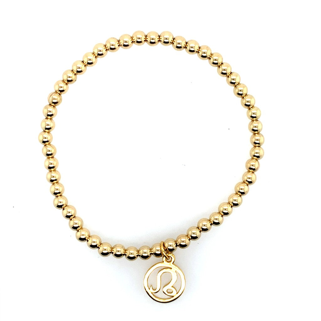 Dee Berkley Gold Filled 4Mm Beaded Bracelet Vermeil with Leo Zodiac Charm