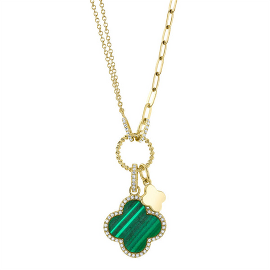 Shy Creation Diamond and Malachite Clover Necklace