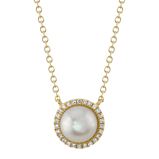 Shy 14Ky Pearl & Diamond Pendant