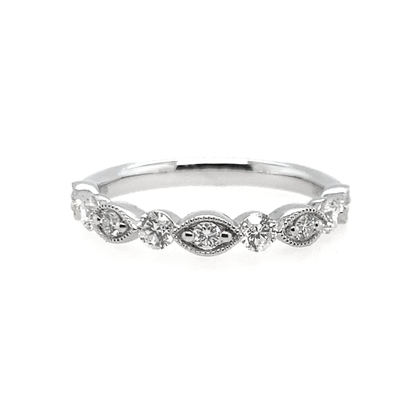 14K White Gold Diamond Stackable Milgrain Station Band