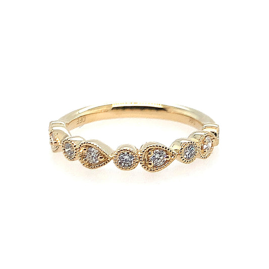 14K Yellow Gold Diamond Milgrain Station Band