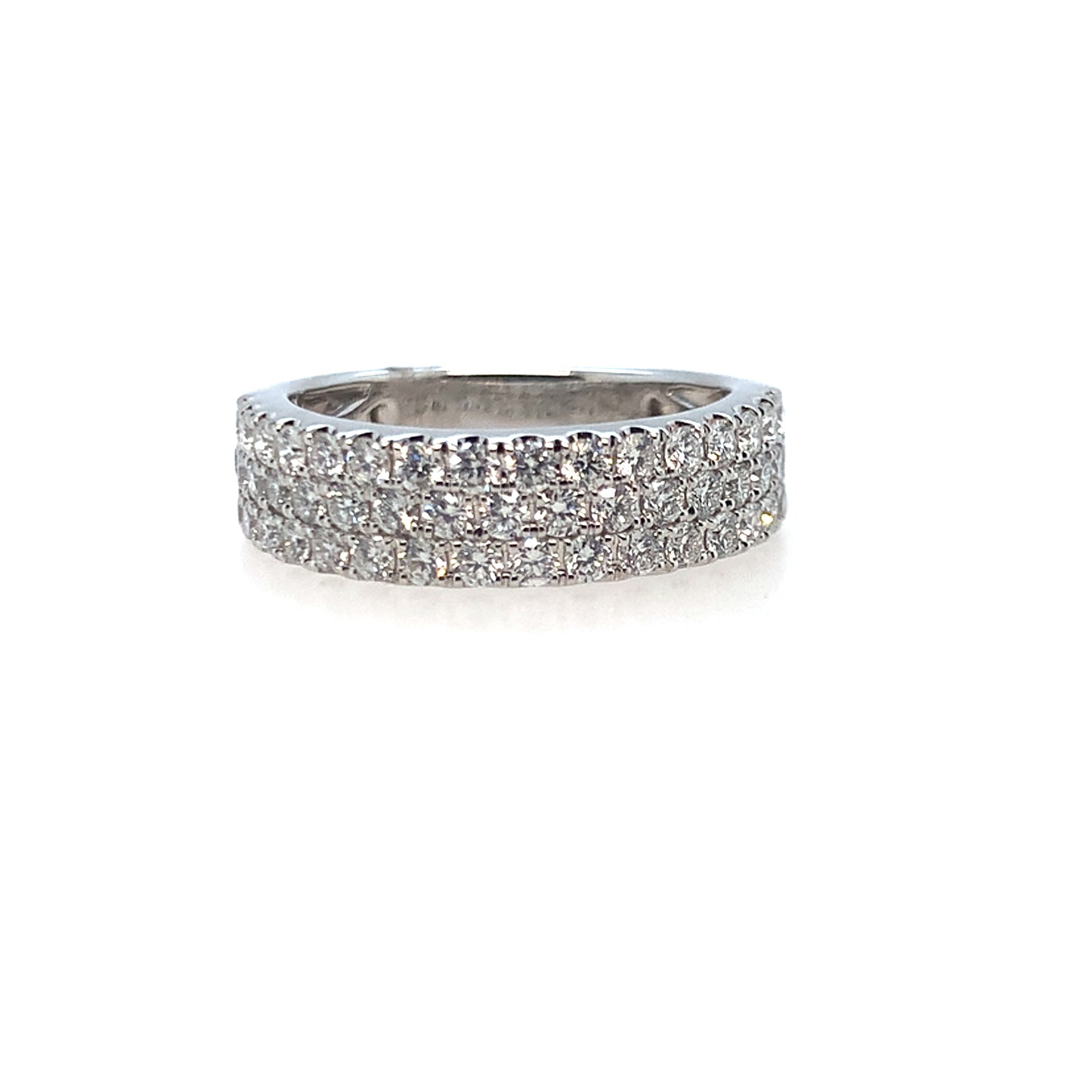 14K White Gold 3-Row Diamond Band