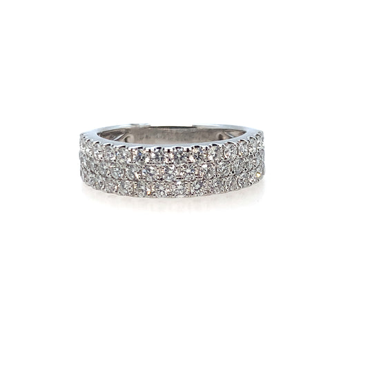 14K White Gold 3-Row Diamond Band