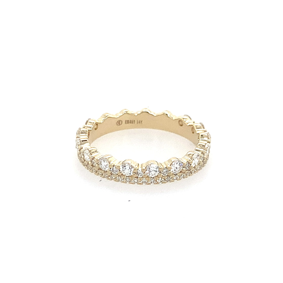 14K Yellow Gold 2-Row Diamond Scalloped Band