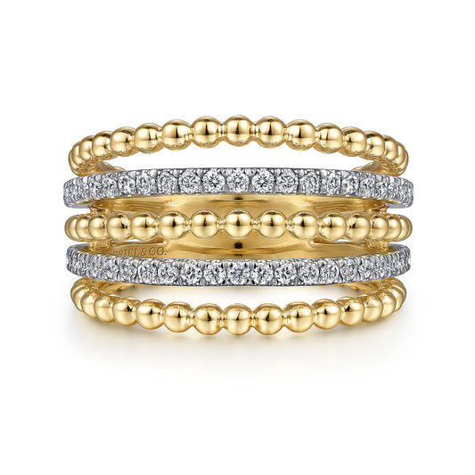 Gabriel Two Tone Bujukan Beaded Multi-Row Diamond Stackable Ring