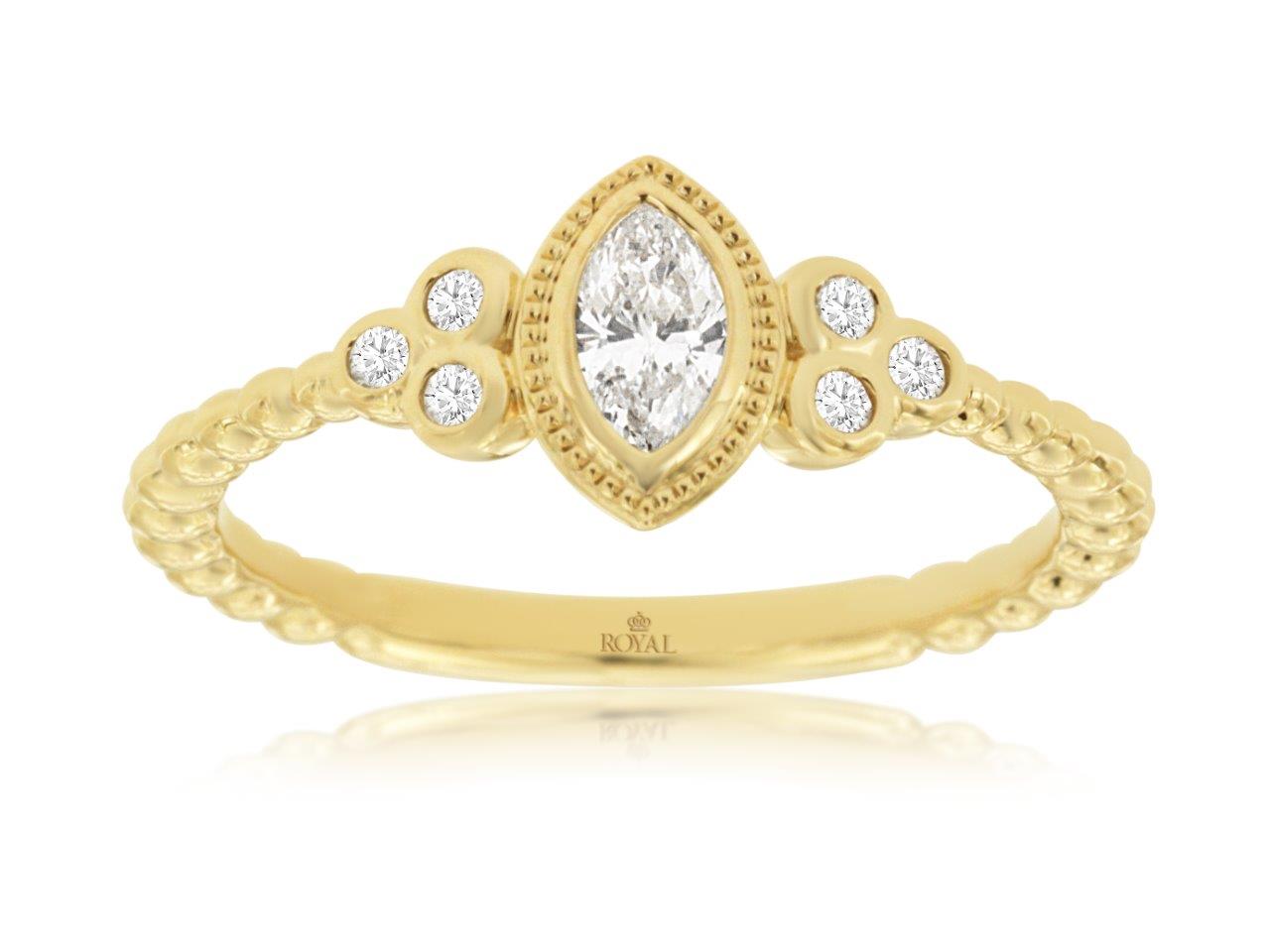14K Yellow Gold Diamond Beaded Fashion Ring