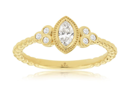 14K Yellow Gold Diamond Beaded Fashion Ring