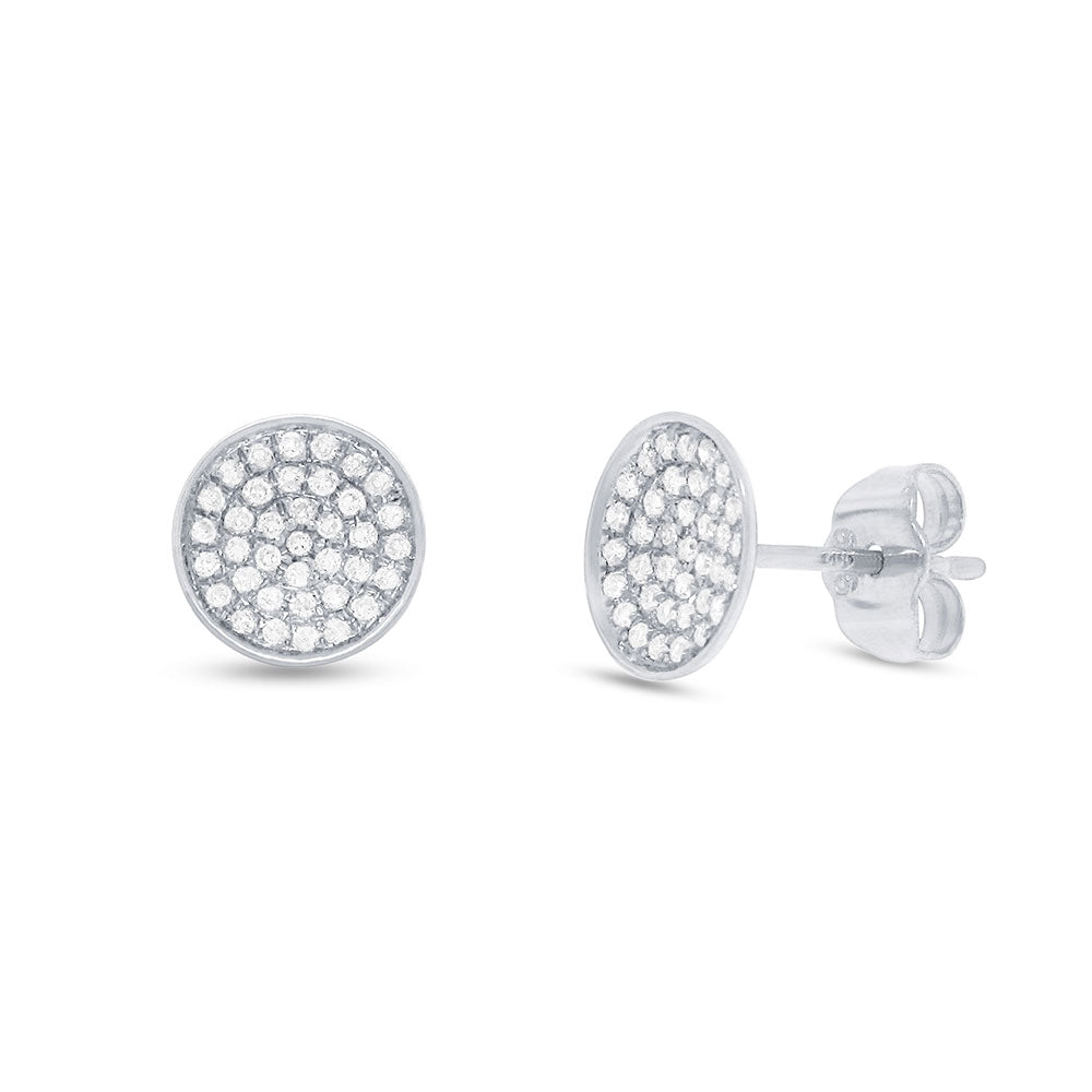 Estate Shy 14K White Gold Circle Diamond Pave Earrings
