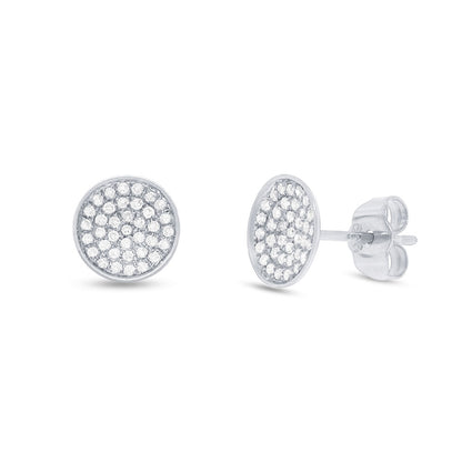 Estate Shy 14K White Gold Circle Diamond Pave Earrings