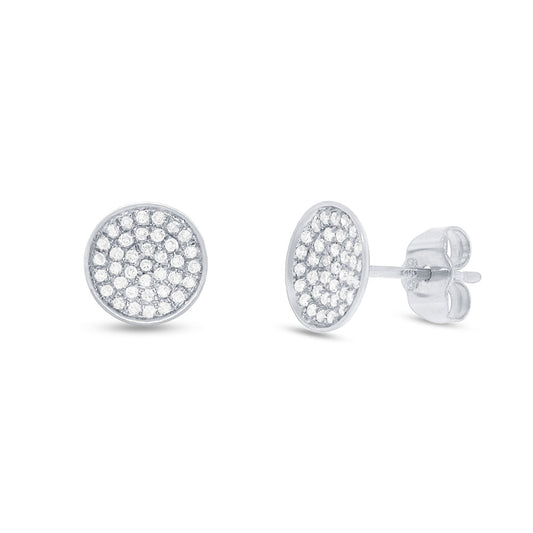 Estate Shy 14K White Gold Circle Diamond Pave Earrings