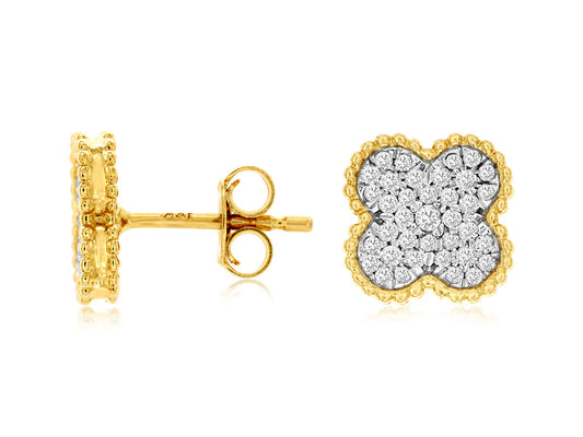 14K Yellow Gold Diamond Clover Stud Earrings
