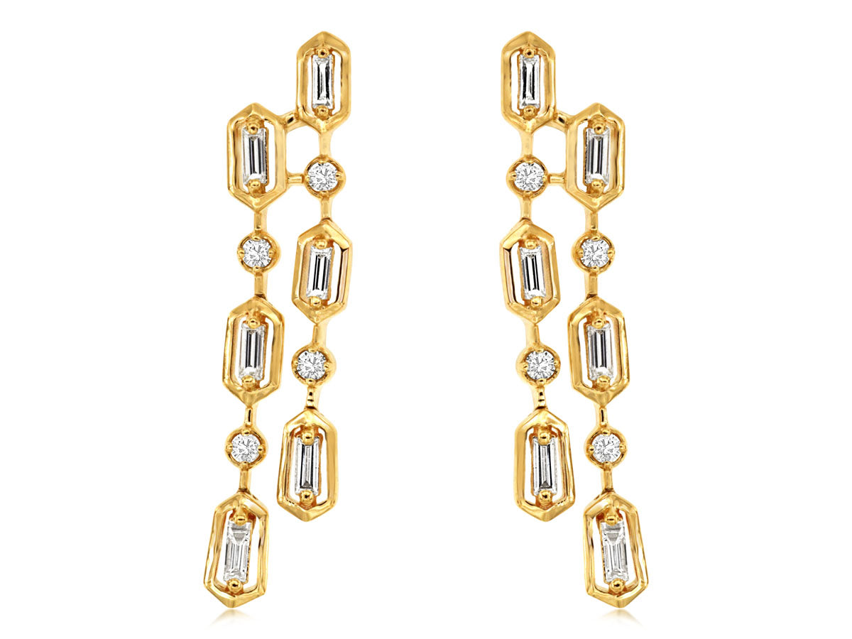 14K Yellow Gold Diamond Dangle Earrings