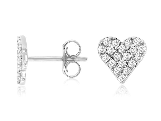 14K White Gold Diamond Heart Stud Earrings