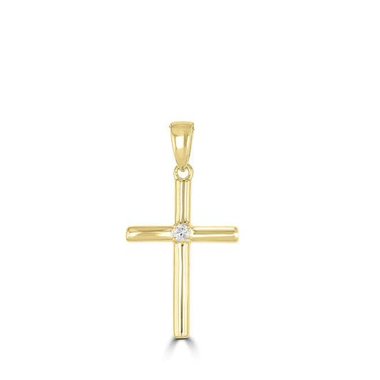14K Yellow Gold Single Diamond Center Cross