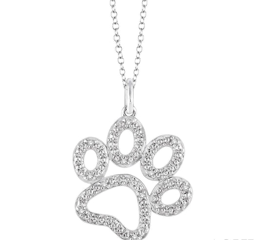 Sterling Silver Diamond Paw Print Necklace