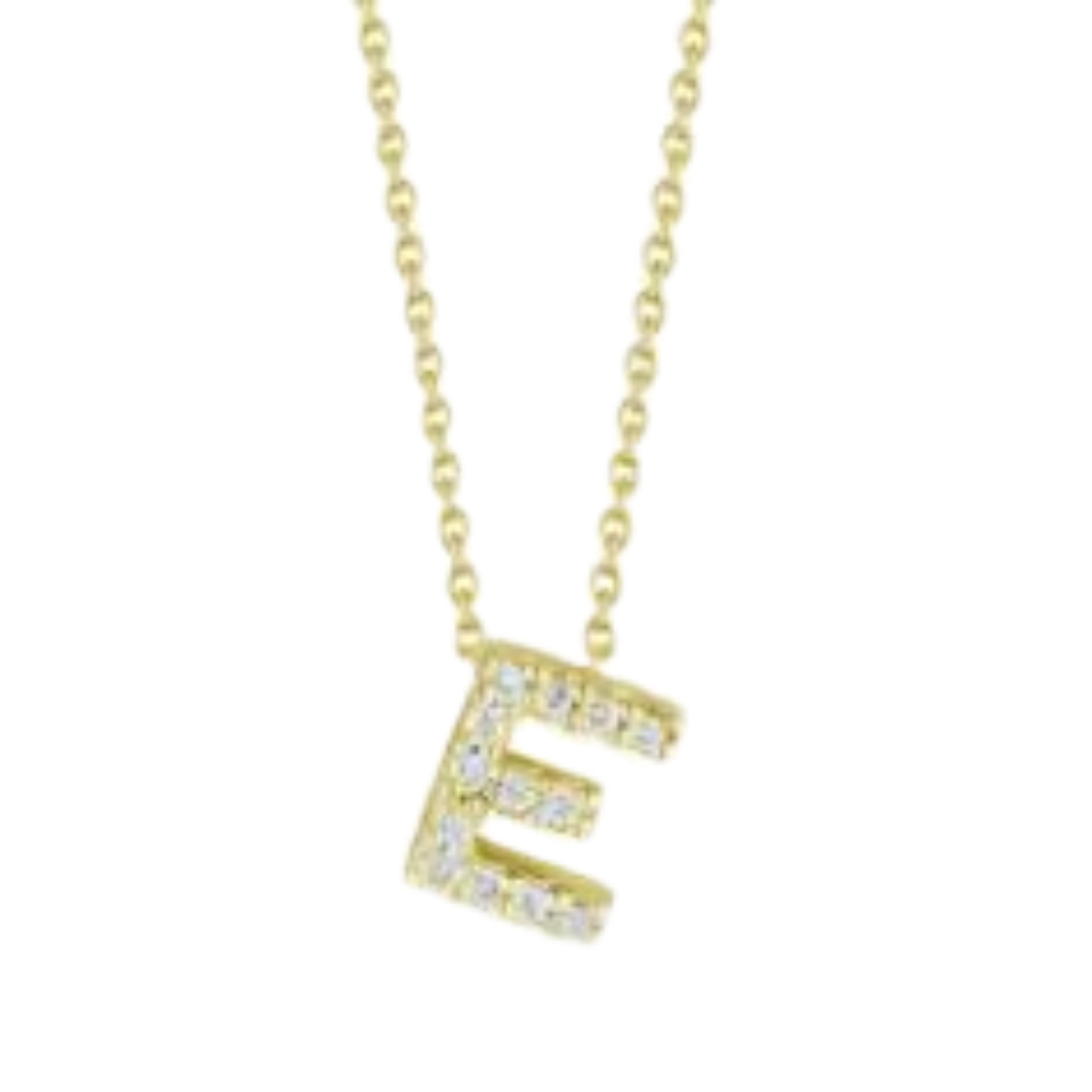Roberto Coin 18K Yellow Gold Tiny Treasures Diamond Love Letter "E" Necklace