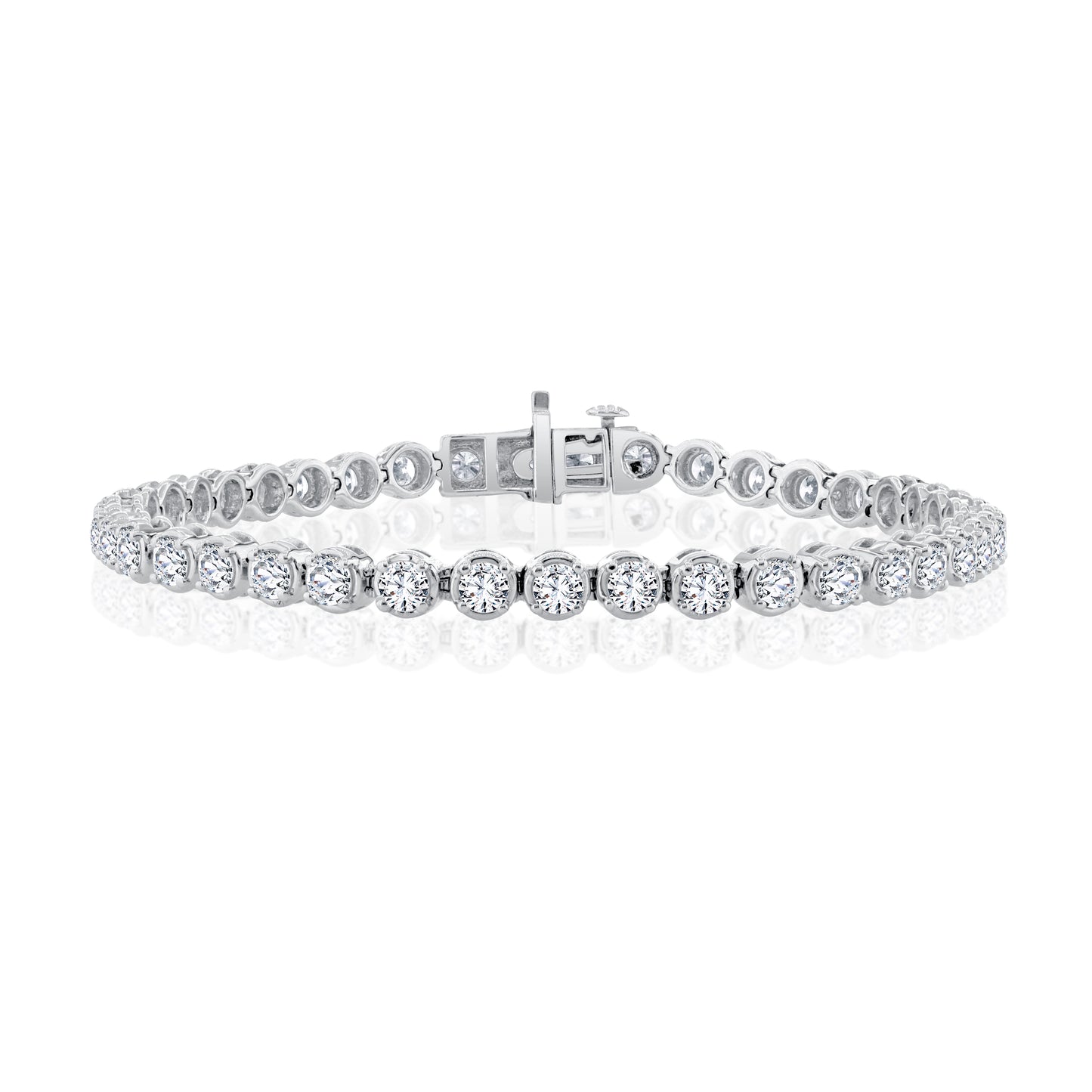 14K White Gold 4 Prong Scalloped Diamond Tennis Bracelet