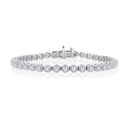 14K White Gold 4 Prong Scalloped Diamond Tennis Bracelet