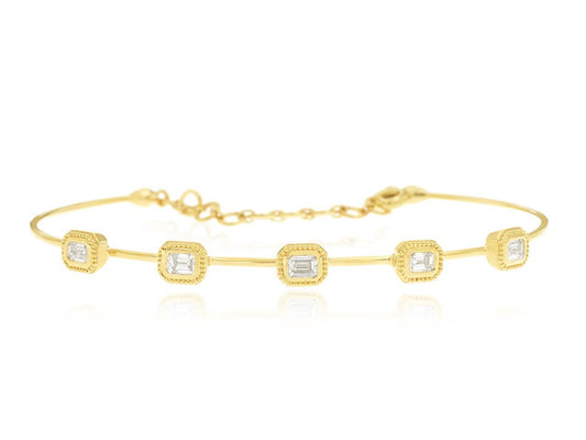 14K Yellow Gold Diamond Baguette Station Bangle