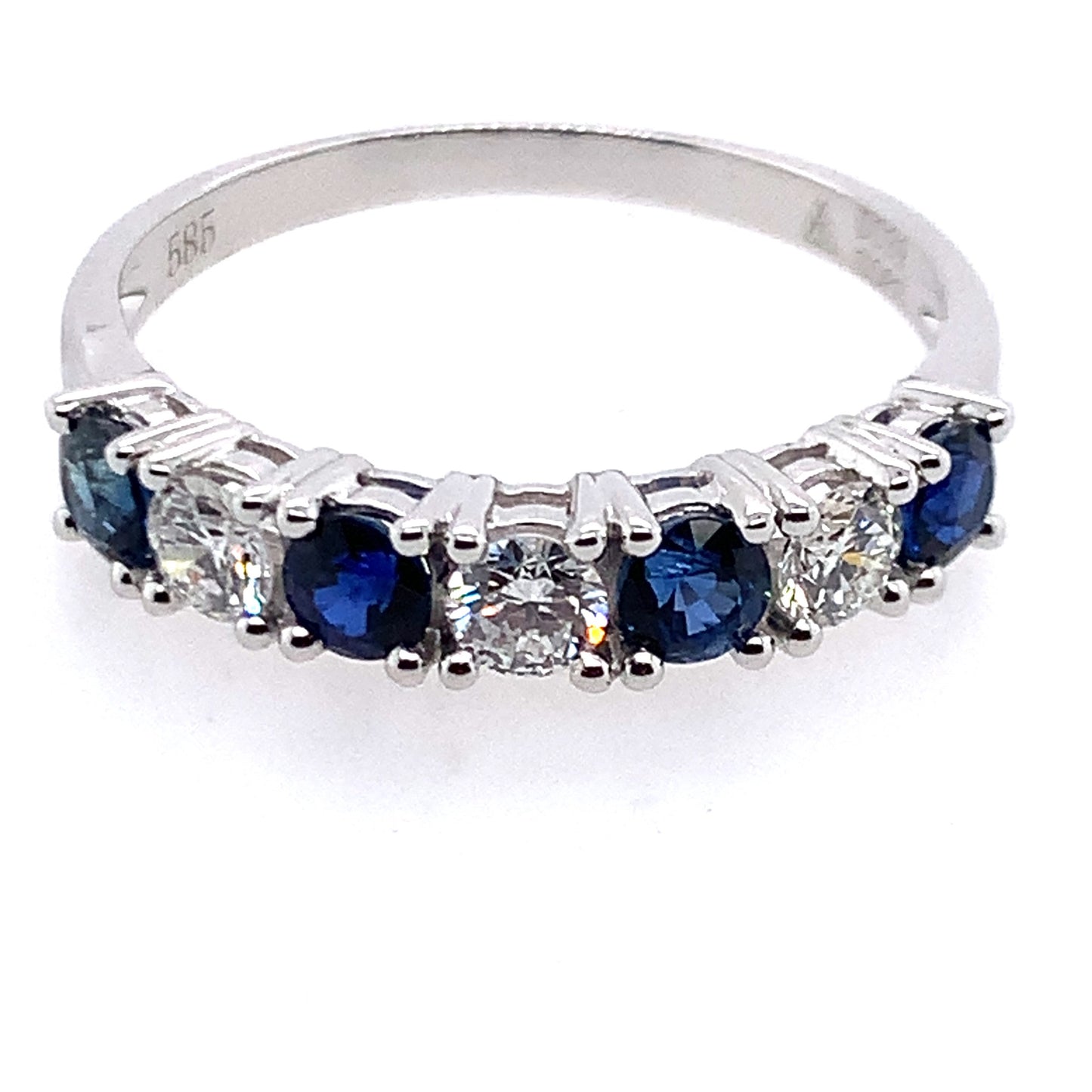 14K White Gold Blue Saphire And Diamond Band